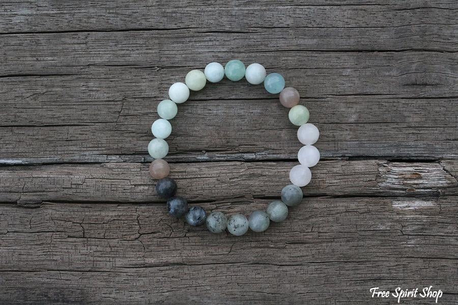 Natural Amazonite Labradorite Aquamarine & Rose Quartz Bead Bracelet / Necklace - Free Spirit Shop