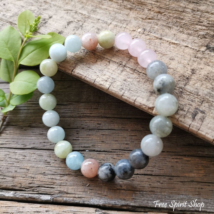 Natural Amazonite Labradorite & Rose Quartz Bead Bracelet - Free Spirit Shop