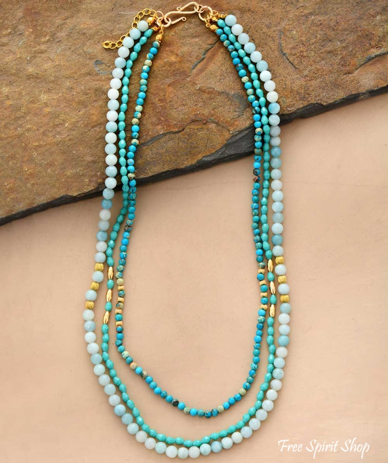 Natural Amazonite & Turquoise Jasper Multi Layer Bead Necklace - Free Spirit Shop