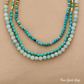 Natural Amazonite & Turquoise Jasper Multi Layer Bead Necklace - Free Spirit Shop