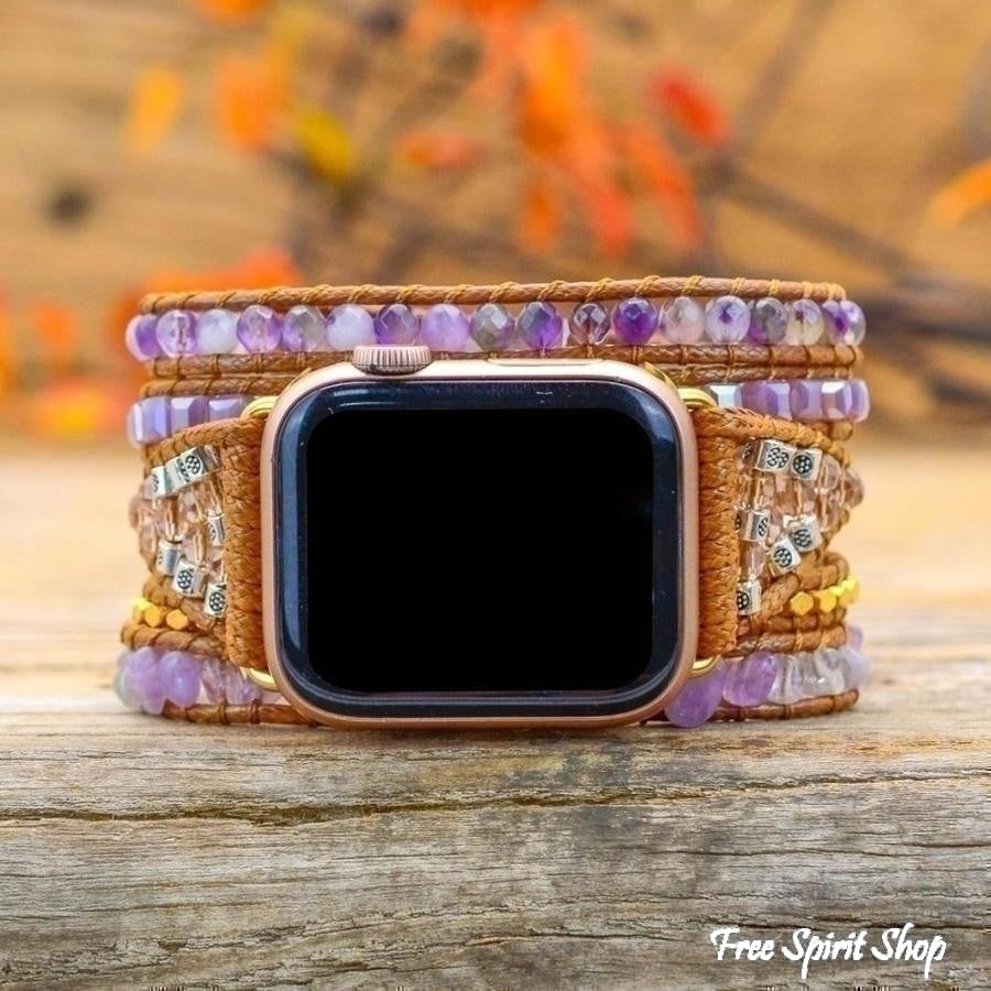 Natural Amethyst Beaded Apple Watch Band - Free Spirit Shop