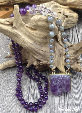 Natural Amethyst Druzy & Labradorite Stone Beaded Necklace - Free Spirit Shop