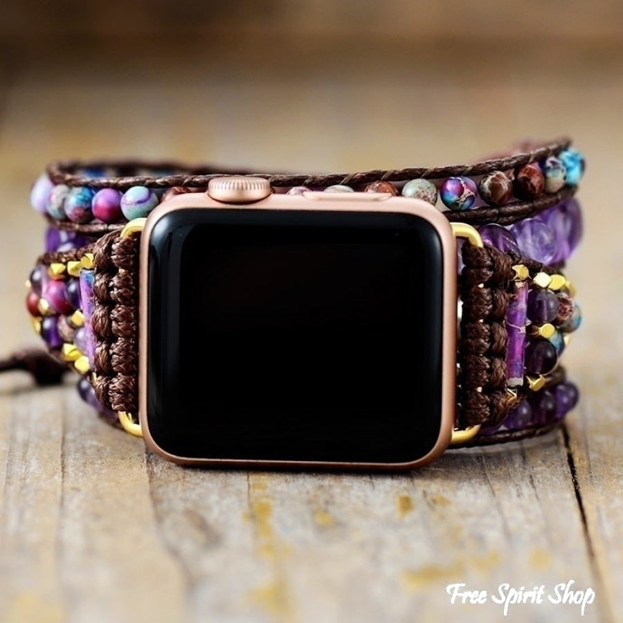 Natural Amethyst & Purple Jasper Apple Watch Band - Free Spirit Shop