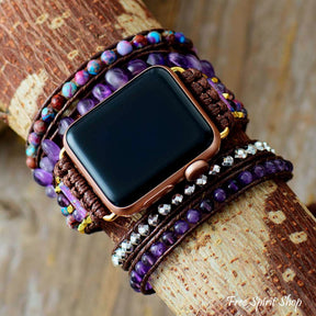 Natural Amethyst & Purple Jasper Apple Watch Band - Free Spirit Shop