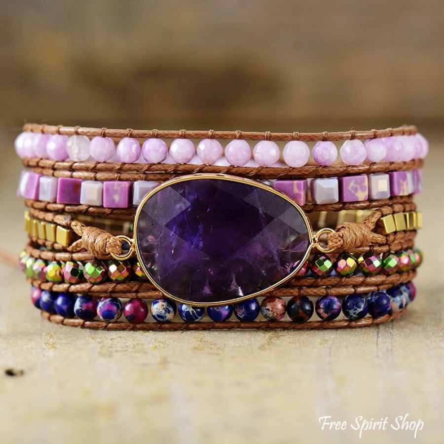 Natural Amethyst & Purple Quartz Wrap Bracelet - Free Spirit Shop