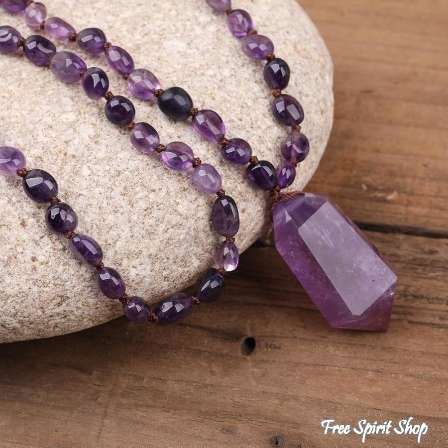 Natural Amethyst Wand-Point Beaded Necklace - Free Spirit Shop