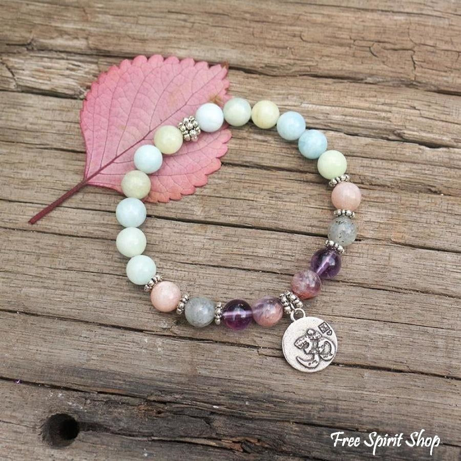 Natural Aquamarine Amethyst Labradorite Lotus Bead Bracelet - Free Spirit Shop