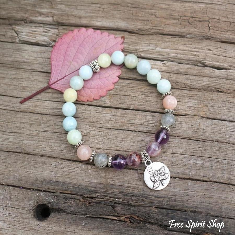 Natural Aquamarine Amethyst Labradorite Lotus Bead Bracelet - Free Spirit Shop