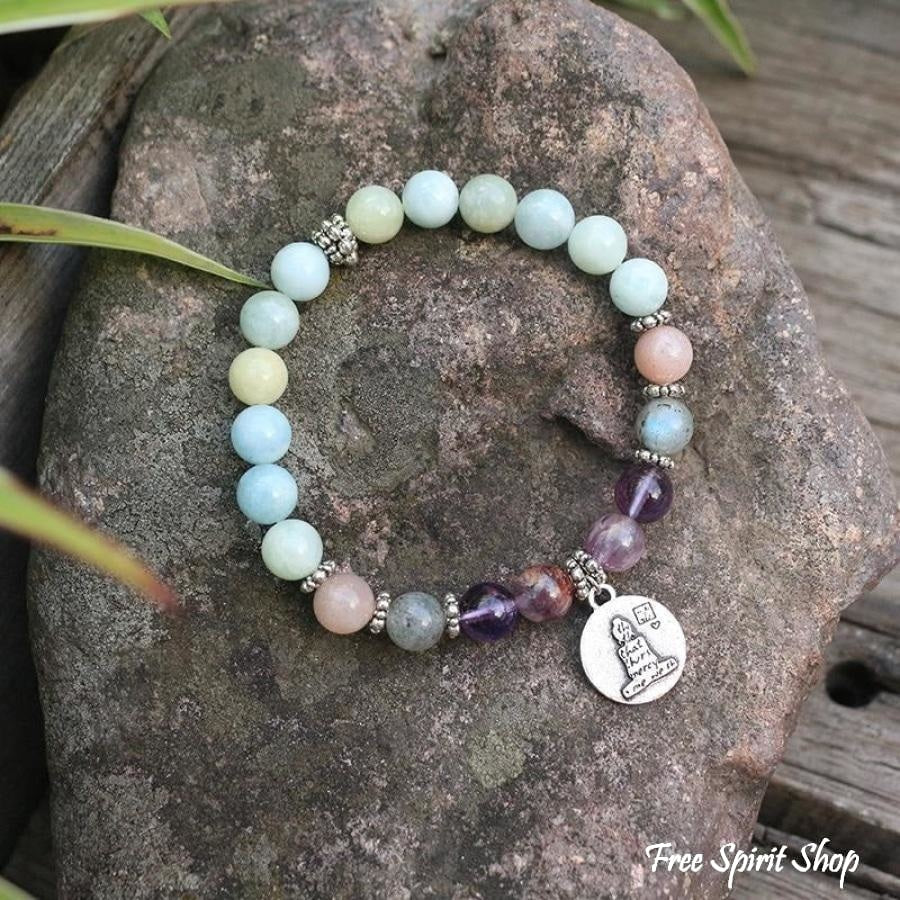 Natural Aquamarine Amethyst Labradorite Lotus Bead Bracelet - Free Spirit Shop