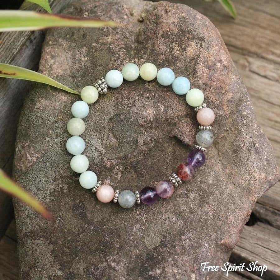 Natural Aquamarine Amethyst Labradorite Lotus Bead Bracelet - Free Spirit Shop