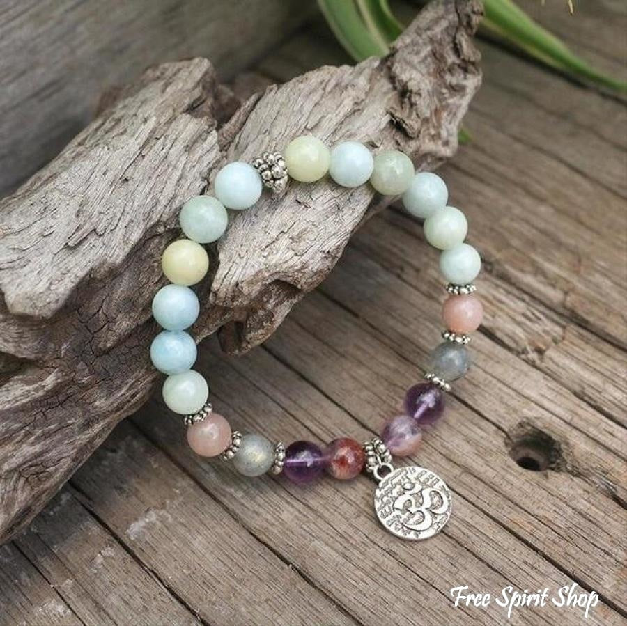 Natural Aquamarine Amethyst Labradorite Lotus Bead Bracelet - Free Spirit Shop