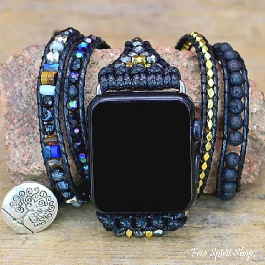 Natural Black Lava Beaded Apple Watch Band - Free Spirit Shop