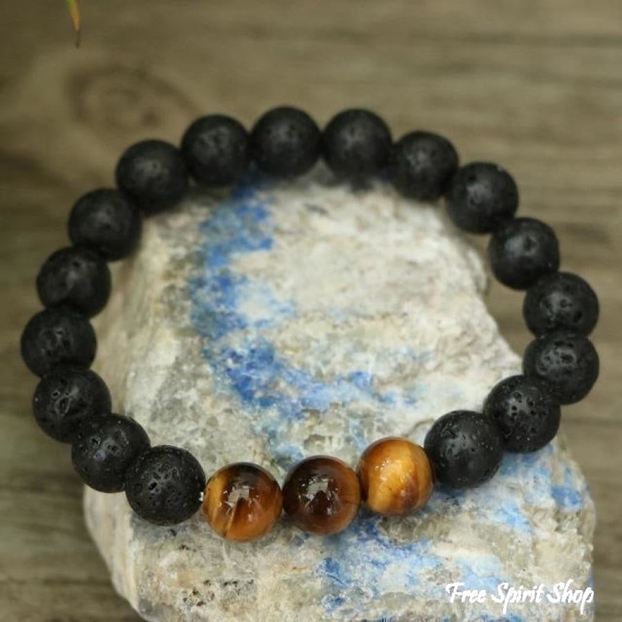 Natural Black Lava Stone & Blue Tiger Eye Beads Bracelet - Free Spirit Shop