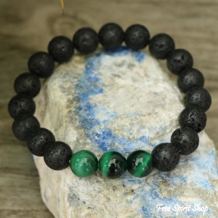 Natural Black Lava Stone & Blue Tiger Eye Beads Bracelet - Free Spirit Shop