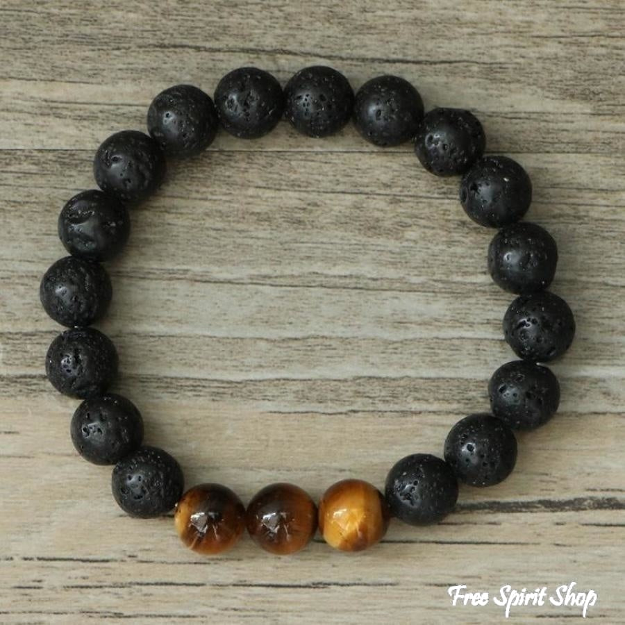 Natural Black Lava Stone & Blue Tiger Eye Beads Bracelet - Free Spirit Shop