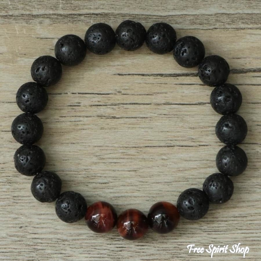 Natural Black Lava Stone & Blue Tiger Eye Beads Bracelet - Free Spirit Shop