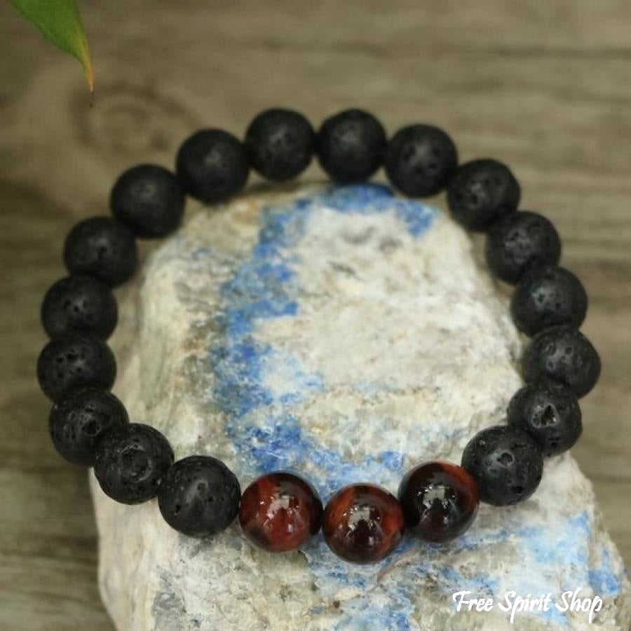 Natural Black Lava Stone & Blue Tiger Eye Beads Bracelet - Free Spirit Shop