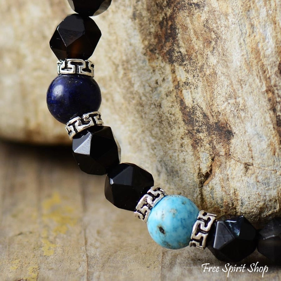 Natural Black Onyx & 7 Chakra Bead Bracelet - Free Spirit Shop