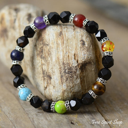 Onyx Chakra Stone Silver Adjustable Chain Bracelet