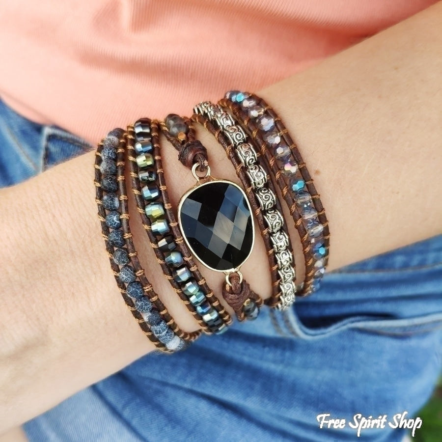 Natural Black Onyx Beaded Wrap Bracelet - Free Spirit Shop