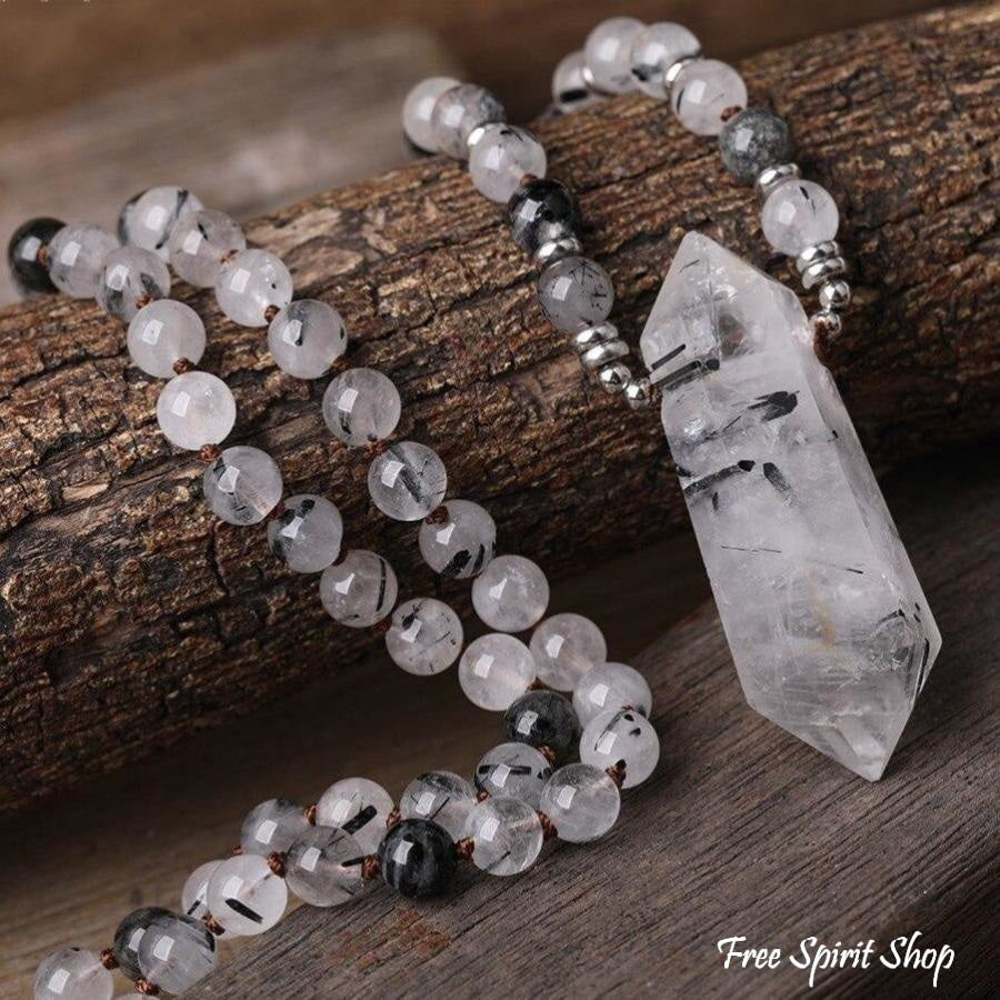 Natural Black Rutilated Quartz Double Point Crystal Necklace - Free Spirit Shop