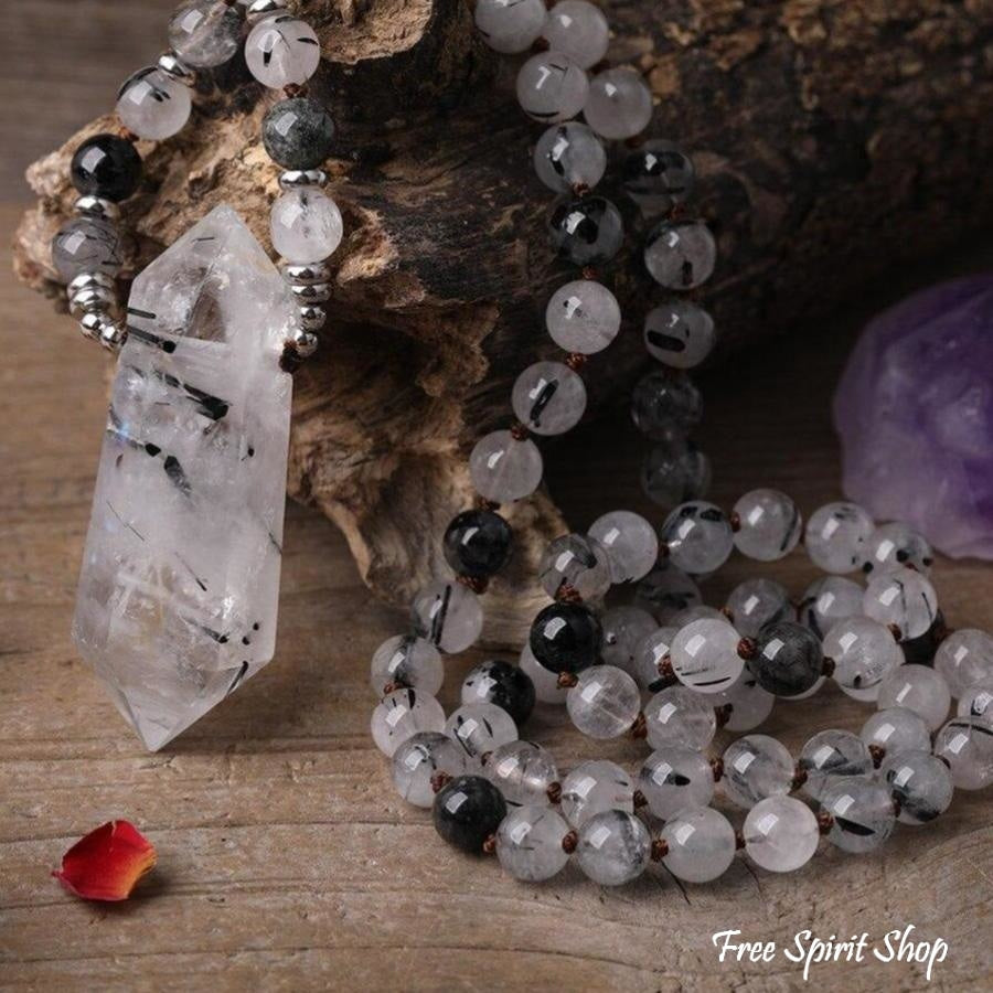 Natural Black Rutilated Quartz Double Point Crystal Necklace - Free Spirit Shop