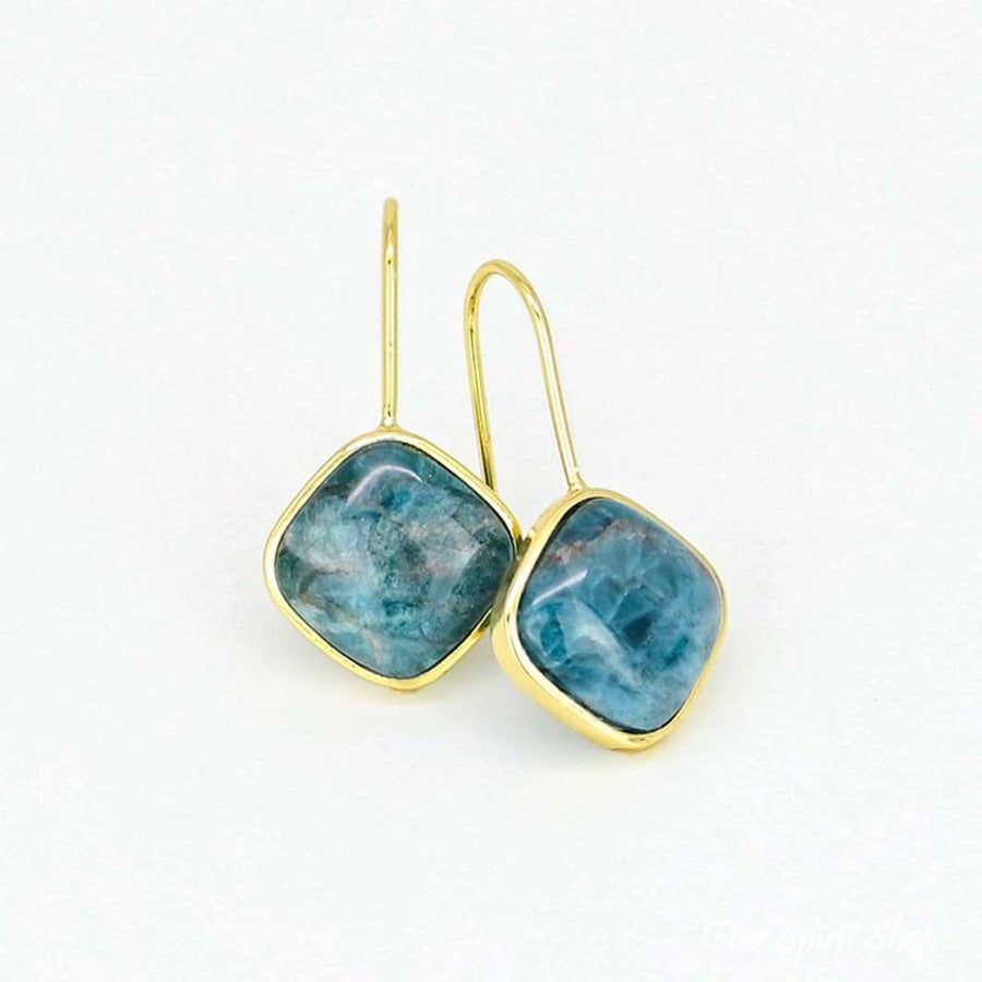 Natural Blue Apatite Stone Losange Earrings - Free Spirit Shop