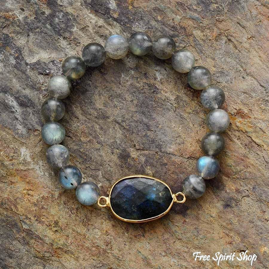 Natural Blue Labradorite Gemstone Bead Bracelet - Free Spirit Shop