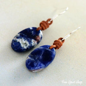 Natural Blue Sodalite & Leather Earrings - Free Spirit Shop