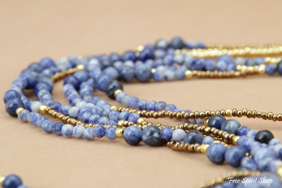 Natural Blue Sodalite & Seed Bead Multi-Layer Necklace - Free Spirit Shop