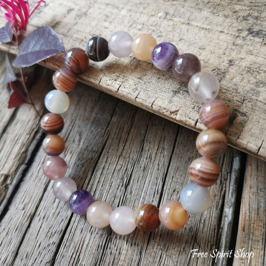 Natural Botswana Agate & Amethyst Bead Bracelet