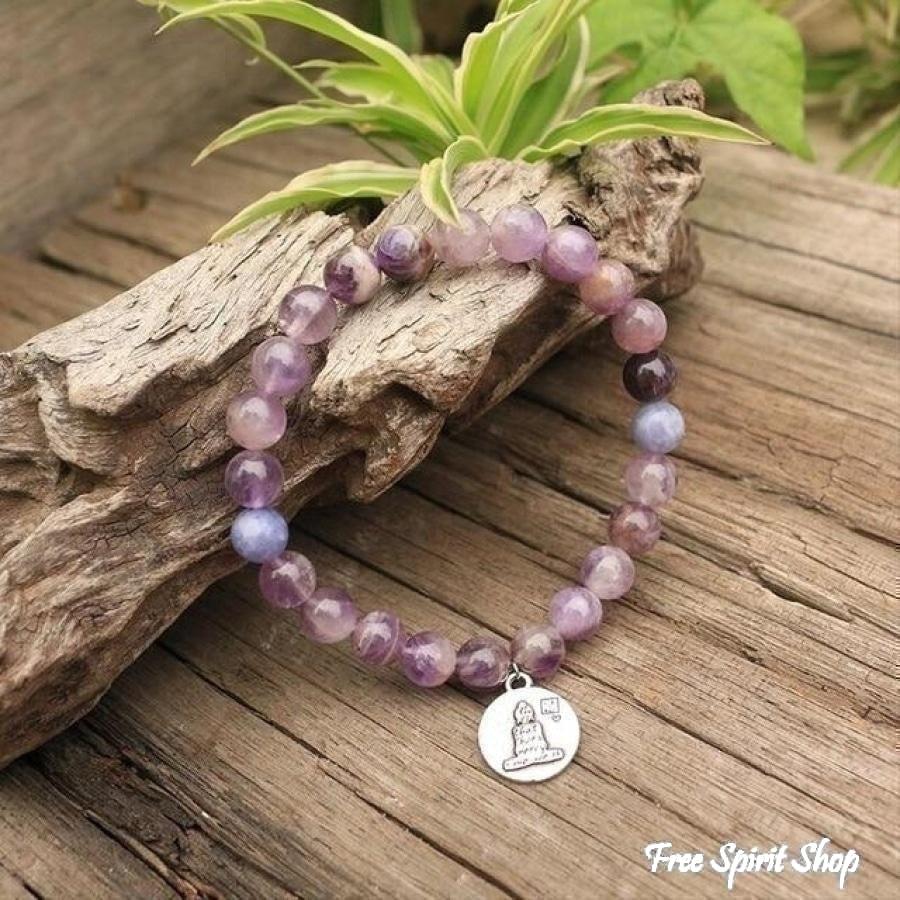 Natural Bright Amethyst & Aquamarine Buddha Bracelet - Free Spirit Shop