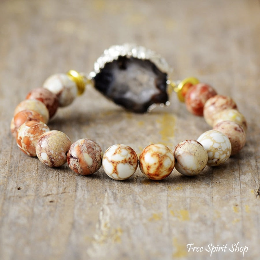 Natural Onyx & Druzy Crystal Bead Bracelet - Free Spirit Shop