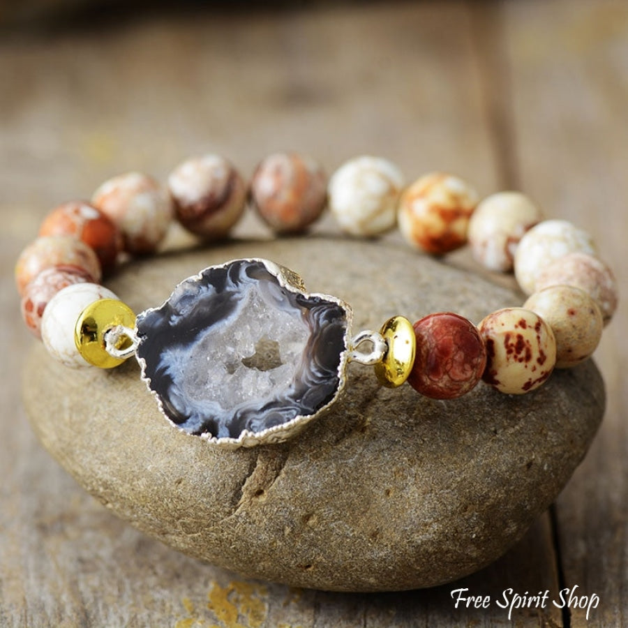 Natural Onyx & Druzy Crystal Bead Bracelet - Free Spirit Shop