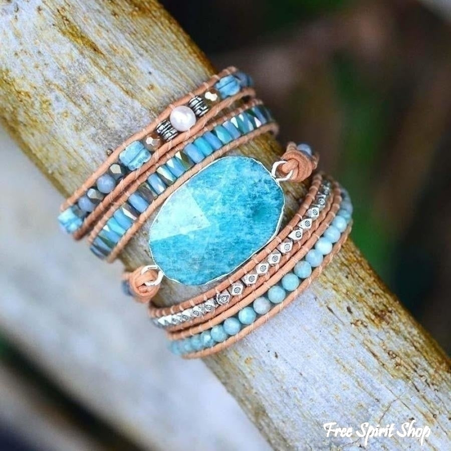 Natural Calming Amazonite Bead Wrap Bracelet - Free Spirit Shop