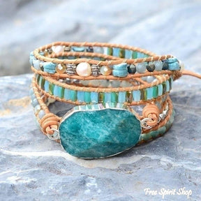 Natural Calming Amazonite Bead Wrap Bracelet - Free Spirit Shop