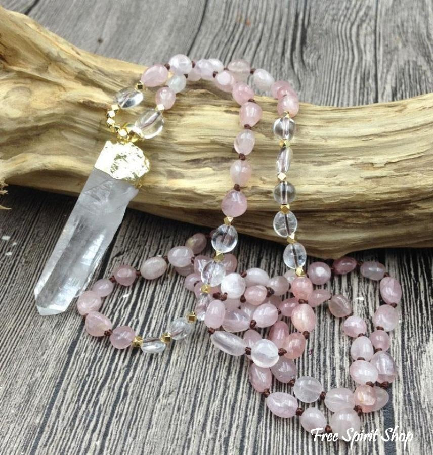 Natural Clear Quartz & Rose Quartz Gemstone Necklace - Free Spirit Shop