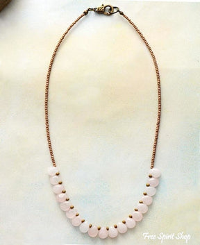 Natural Clear Rose Quartz Teardrop Bead Necklace - Free Spirit Shop