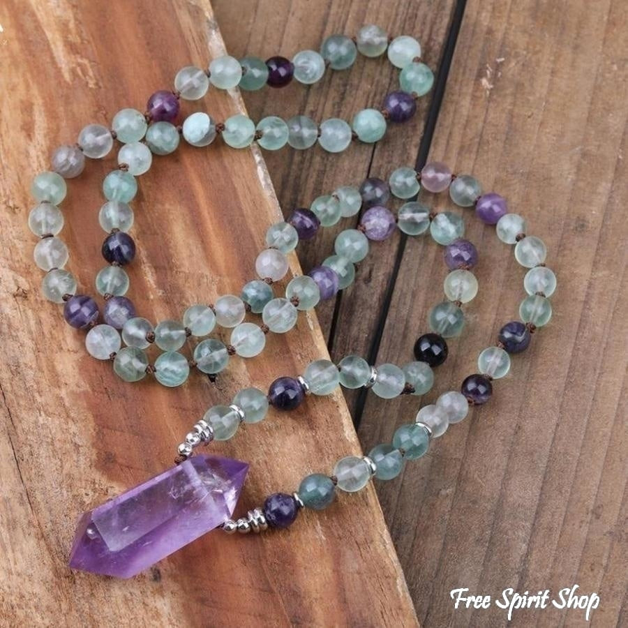 Natural Fluorite & Amethyst Wand-Point Necklace - Free Spirit Shop