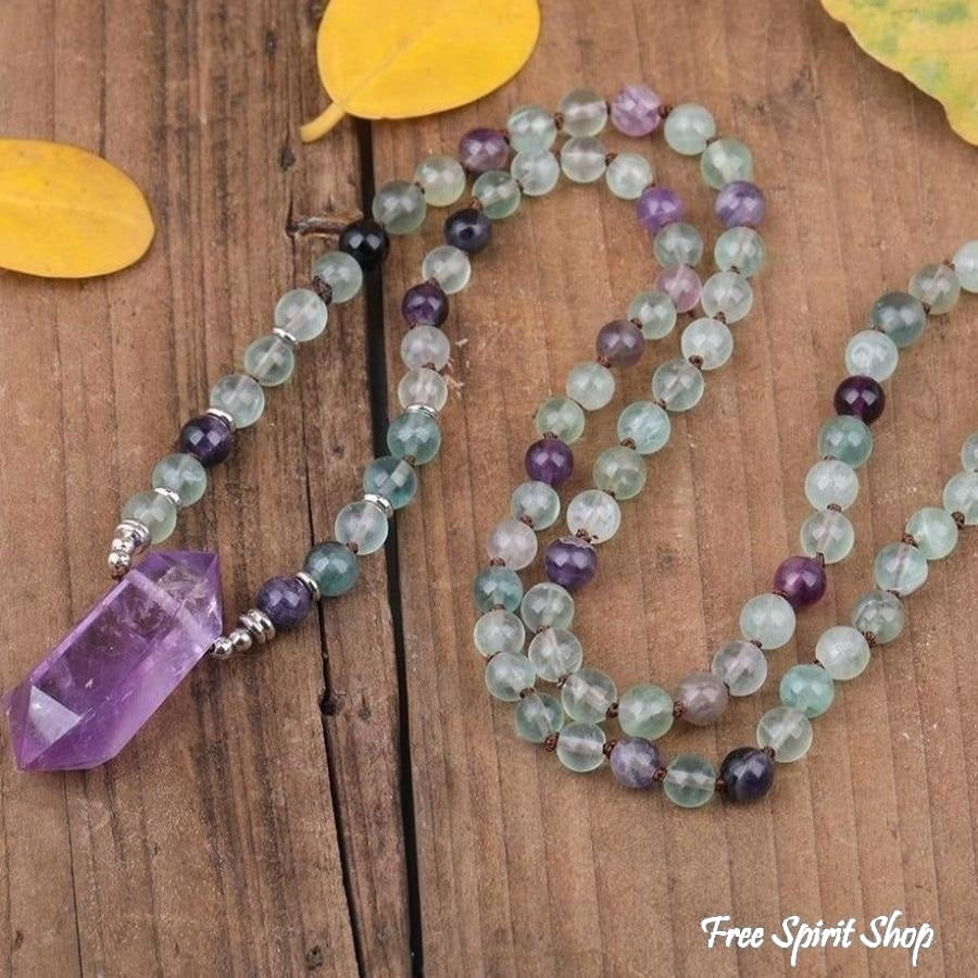 Natural Fluorite & Amethyst Wand-Point Necklace - Free Spirit Shop