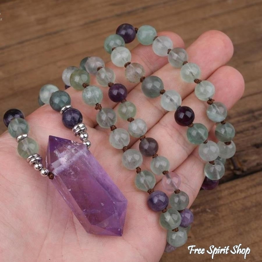 Natural Fluorite & Amethyst Wand-Point Necklace - Free Spirit Shop