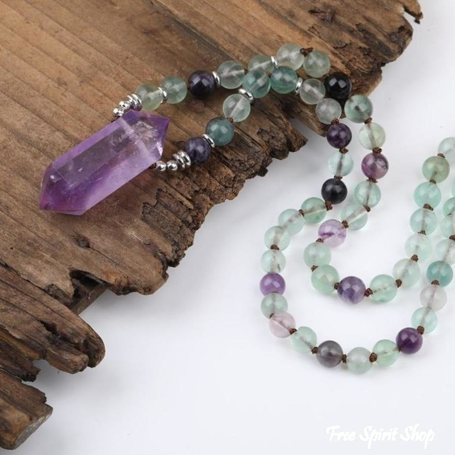 Natural Fluorite & Amethyst Wand-Point Necklace - Free Spirit Shop