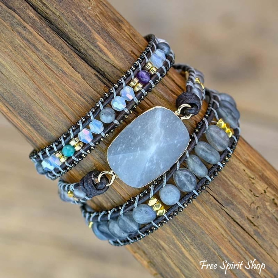 Natural Gray Quartz Wrap Bracelet - Free Spirit Shop