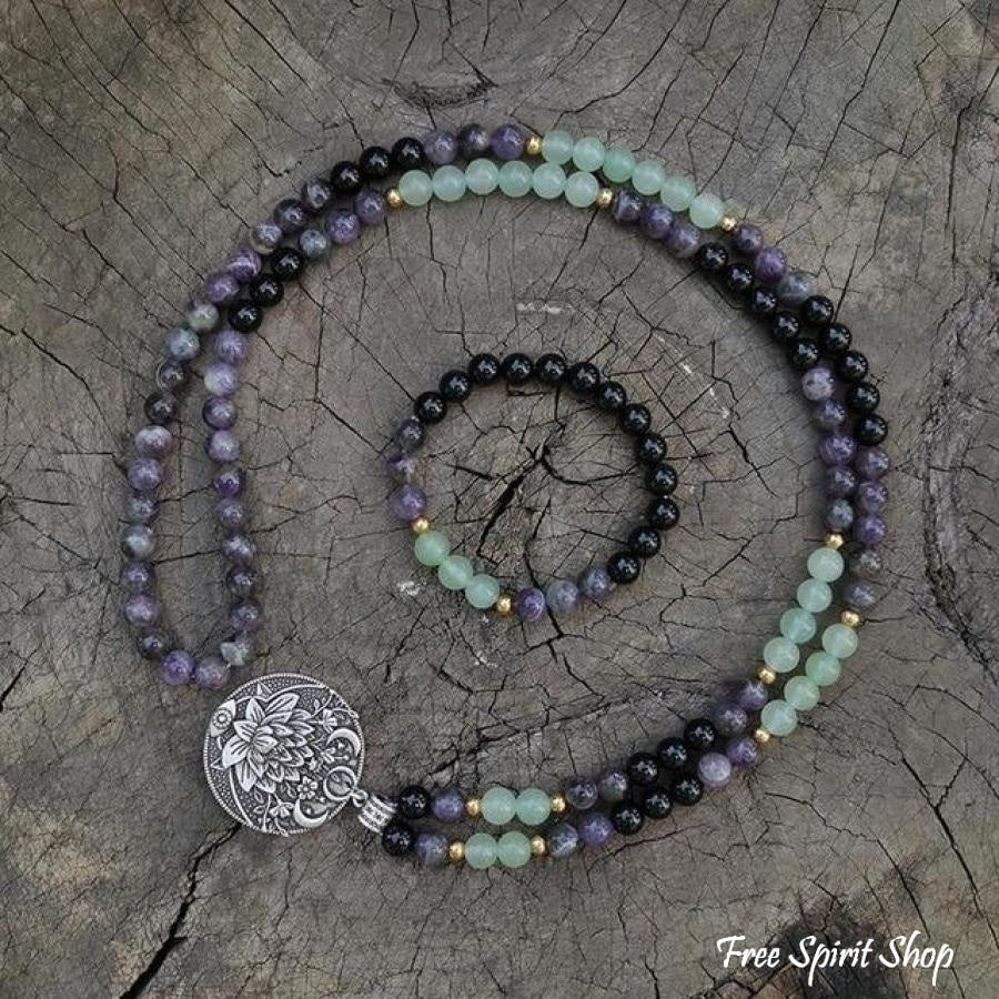 Natural Green Aventurine Amethyst & Black Onyx Bead Bracelet - Free Spirit Shop