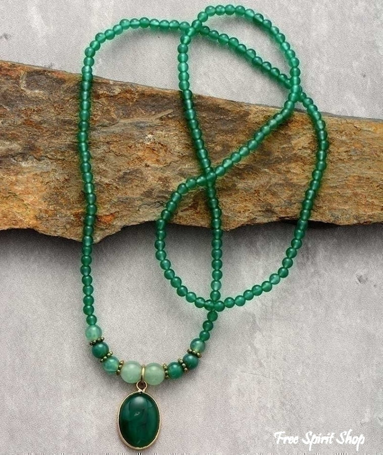 Natural Green Onyx Beaded Bracelet / Necklace - Free Spirit Shop