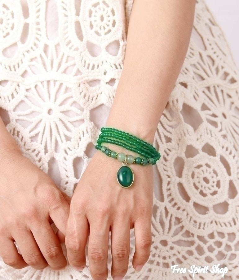 Natural Green Onyx Beaded Bracelet / Necklace - Free Spirit Shop