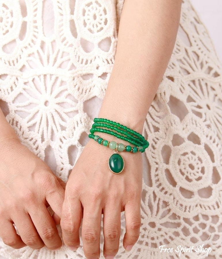 Natural Green Onyx Beaded Bracelet / Necklace - Free Spirit Shop