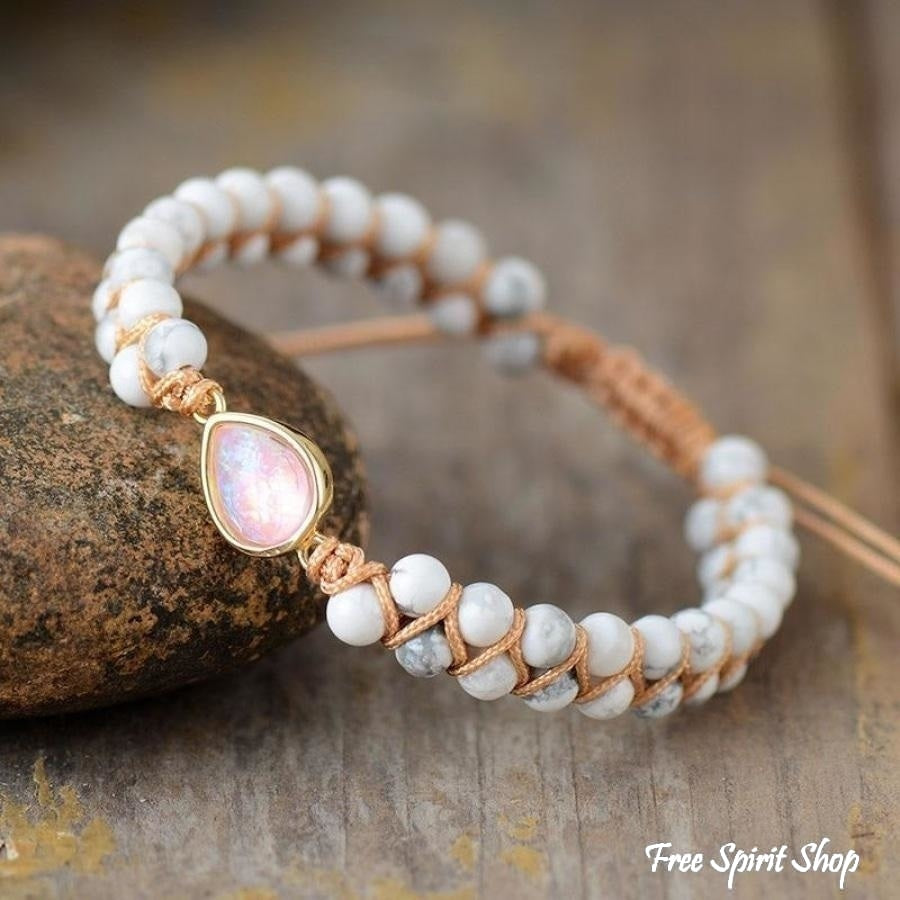 Natural Howlite & Opal Bead Bracelet - Free Spirit Shop