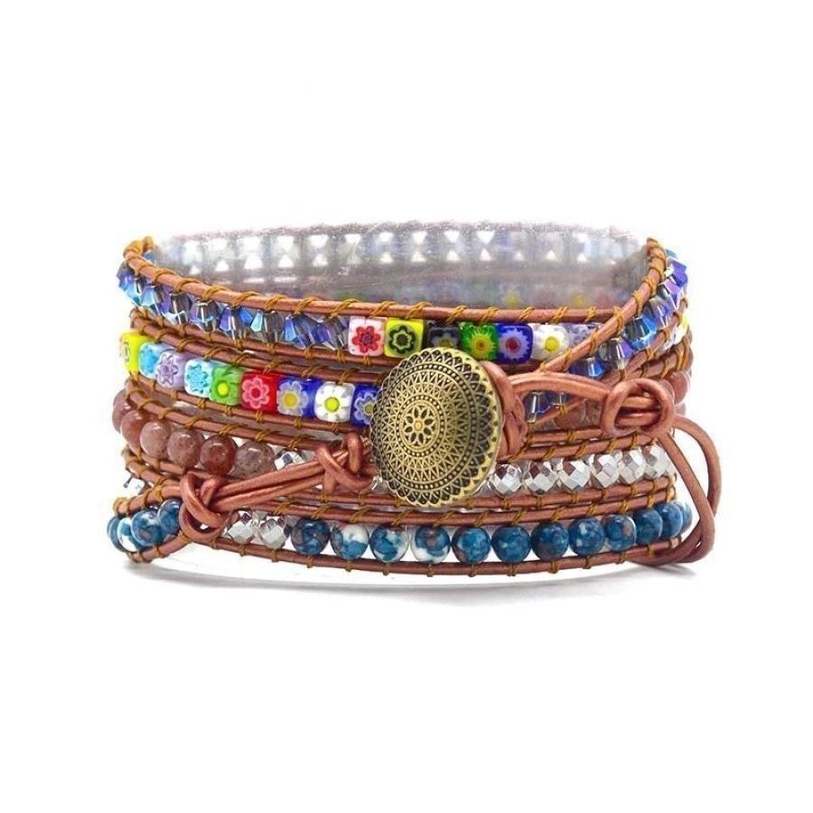 Natural Imperial Flower & Strawberry Quartz Apple Watch Band - Free Spirit Shop