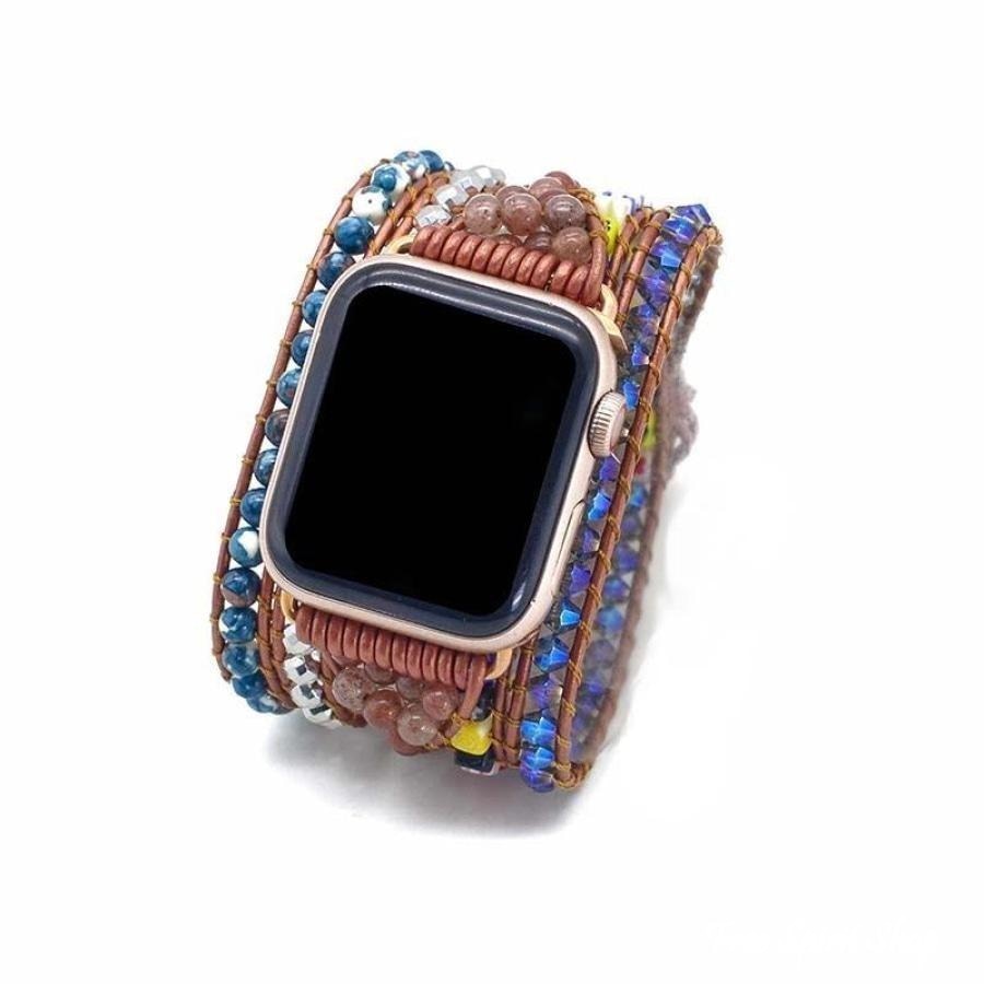 Natural Imperial Flower & Strawberry Quartz Apple Watch Band - Free Spirit Shop